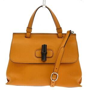 Gucci Leather Bamboo Daily Top Handle Bag Orange